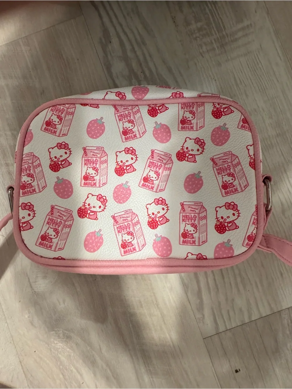 Hello Kitty Pink and White Strawberry Print Crossbody Bag